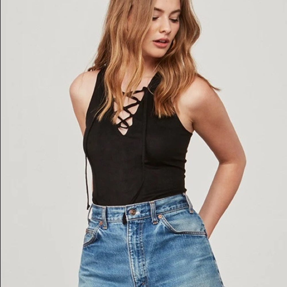 Jack by BB Dakota Black lace up bodysuit medium